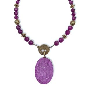 Amy Kahn Russell AKR Purple Beaded Necklace with Detachable Carved Jade Pendant